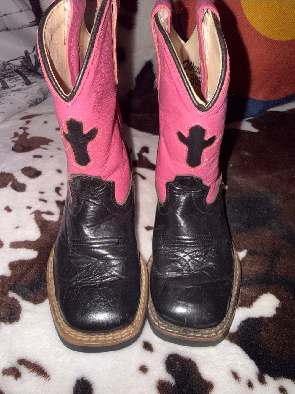 Old West Pink and Black Kids Cowboy Boots